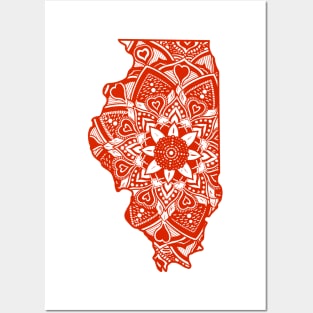 Red Illinois State Gift Mandala Yoga IL Art Posters and Art